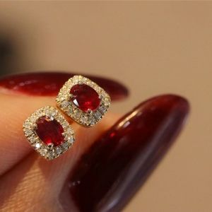 Diamond ruby ear stud with 18k solid gold